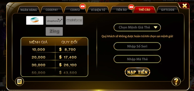 Nạp tiền Yo88 qua thẻ cào điện thoại
