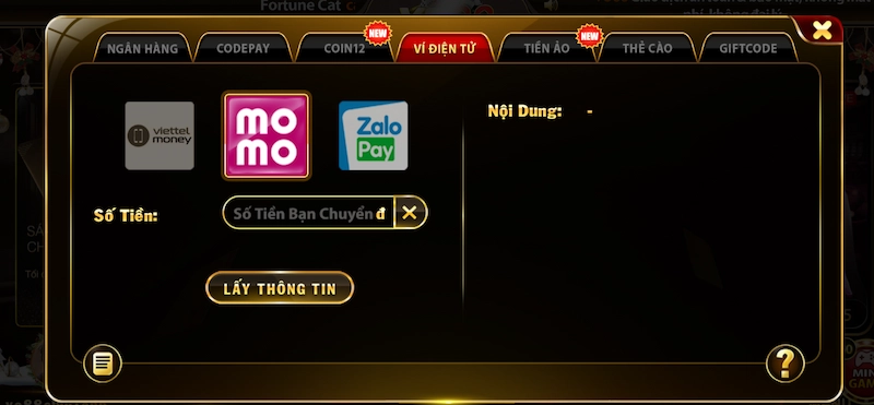 Nạp tiền qua Ví Điện Tử